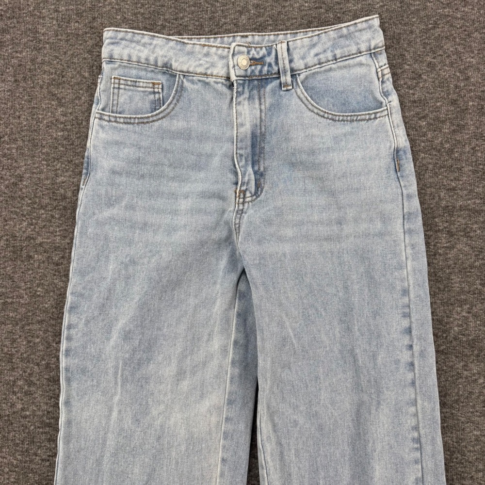 SHEIN Womens Light Wash High Rise Wide Leg Jeans Raw Hem Light Blue Size XS 2 - Picture 3 of 9